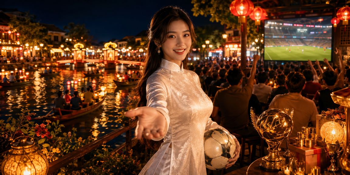 Cô gái mặc áo dài xem cá cược bóng đá tại Hội An